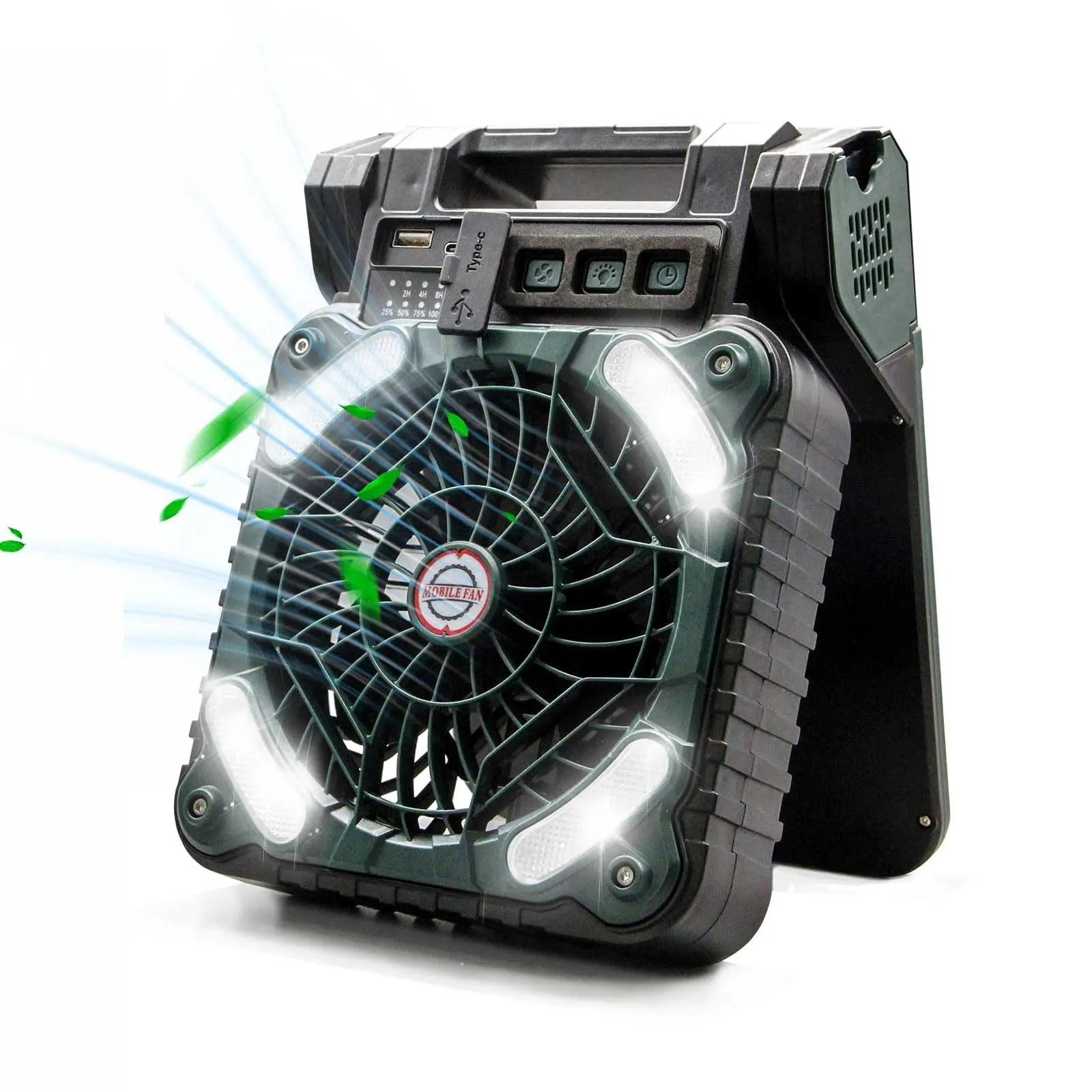 Solar Powered Fan with LED Light, 1 Set Rechargeable Fan with Remote Control, Portable Tent Fan for Outdoor Camping, Ventilation Fan, Multifunctional Fan, Outdoor Cooling Fan