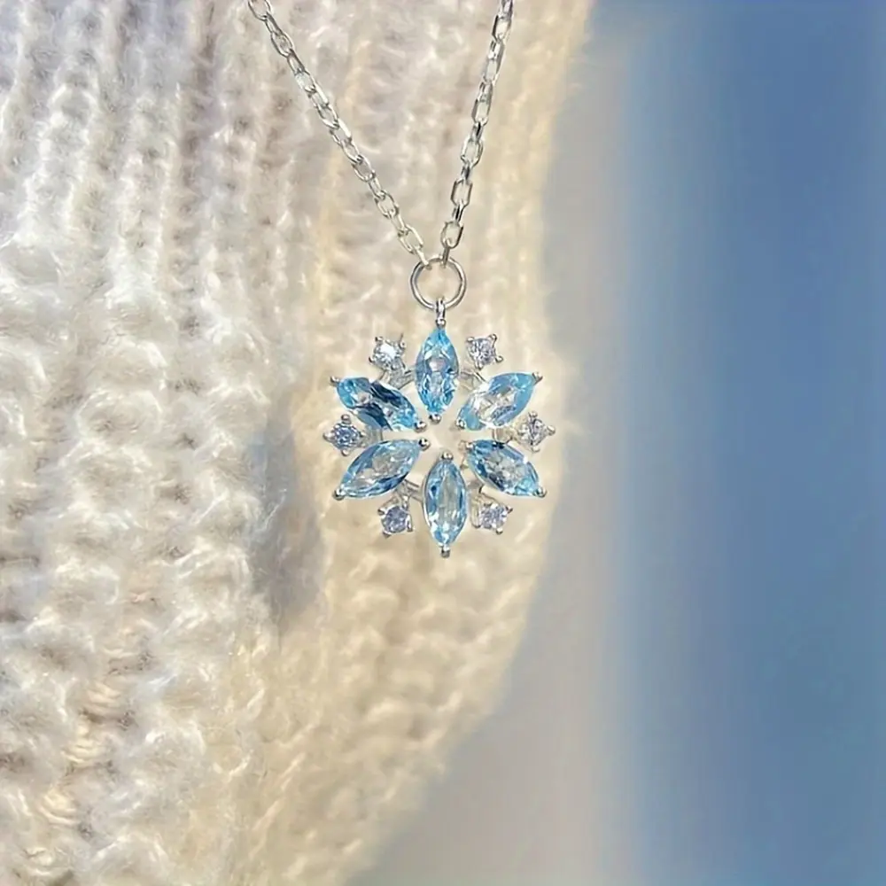 Sparkly Blue Crystal Snowflake Necklace – Winter Fairycore Dainty Pendant Jewelry, As a Valentine's Day Gift