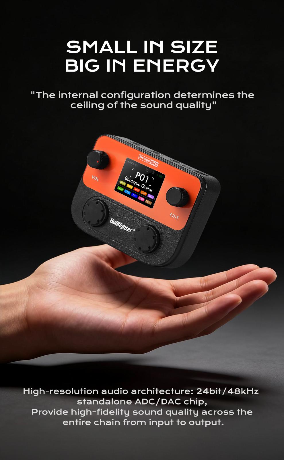 Bullfighter StageGO Digital Pocket Multi-Effects Pedal – Portable Guitar/Bass Processor with Built-in Battery, Bluetooth APP, USB Audio, 40+ Effects (Distortion/Delay/Reverb/Chorus) – Perfect for Beginners, Practice & Small Gigs