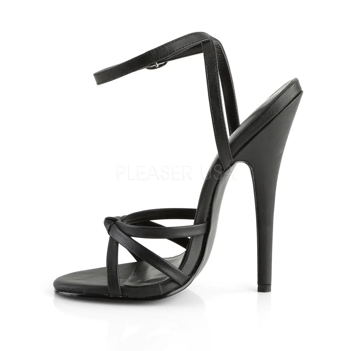Women's 6" Heel Stiletto Sandals - DOMINA-108 Black Polyurethane (PU Upper) Synthetic Footwear, Heels for Women, Wrap Strap, Black Heels