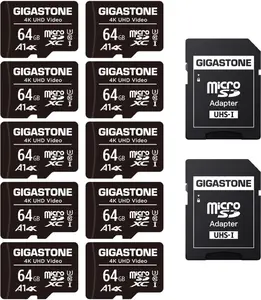 GIGASTONE 64GB Micro SD Card 10-Pack, A1 V30 4K Video Recording, Surveillance Security Cam Action Camera Drone Professional, 90Mb/S Micro SDXC UHS-I Class 10 Gigastone
