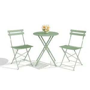 Weather Resistant 3-Piece Bistro Set – collapsible Metal Patio Table & 2 Chairs – Space Saving Outdoor Furniture for Garden Balcony Yard Indoor or Outdoor