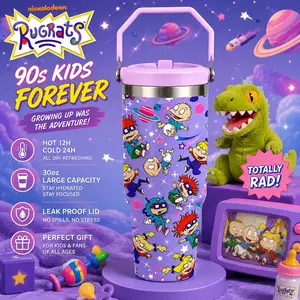 1 Pc 30oz Rugrats Cartoon Insulated Mug, Double Wall, Leak-Proof Lid, Hot Drinks Stay Warm 12H, Cold Drinks Stay Cold 24H, Perfect Fan Gift, Stylish & Durable, Ideal for Daily Use, Office, Gym, Travel, Outdoor Activities