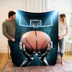 1Pc Vibrant Basketball-Themed Flannel Fleece Blanket - High-Quality Design With Basketball & Hoop, Perfect For Sports Enthusiasts' Home Decor, Cozy & Warm, Ideal Gift For Best Friends & Family, Perfect For Napping, Camping, Traveling & Home Decoration sum