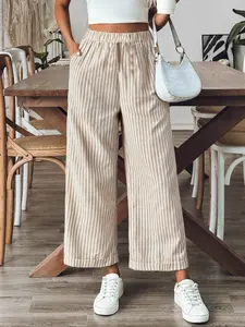 Women's Striped Pants, Casual Comfy High Waist Trousers for Daily Wear, Ladies Bottoms for All Seasons, Striped Print Bottoms