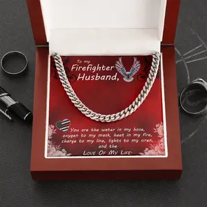 To My Firefighter Husband Love Of My Life Gift Cuban Link Chain Necklace