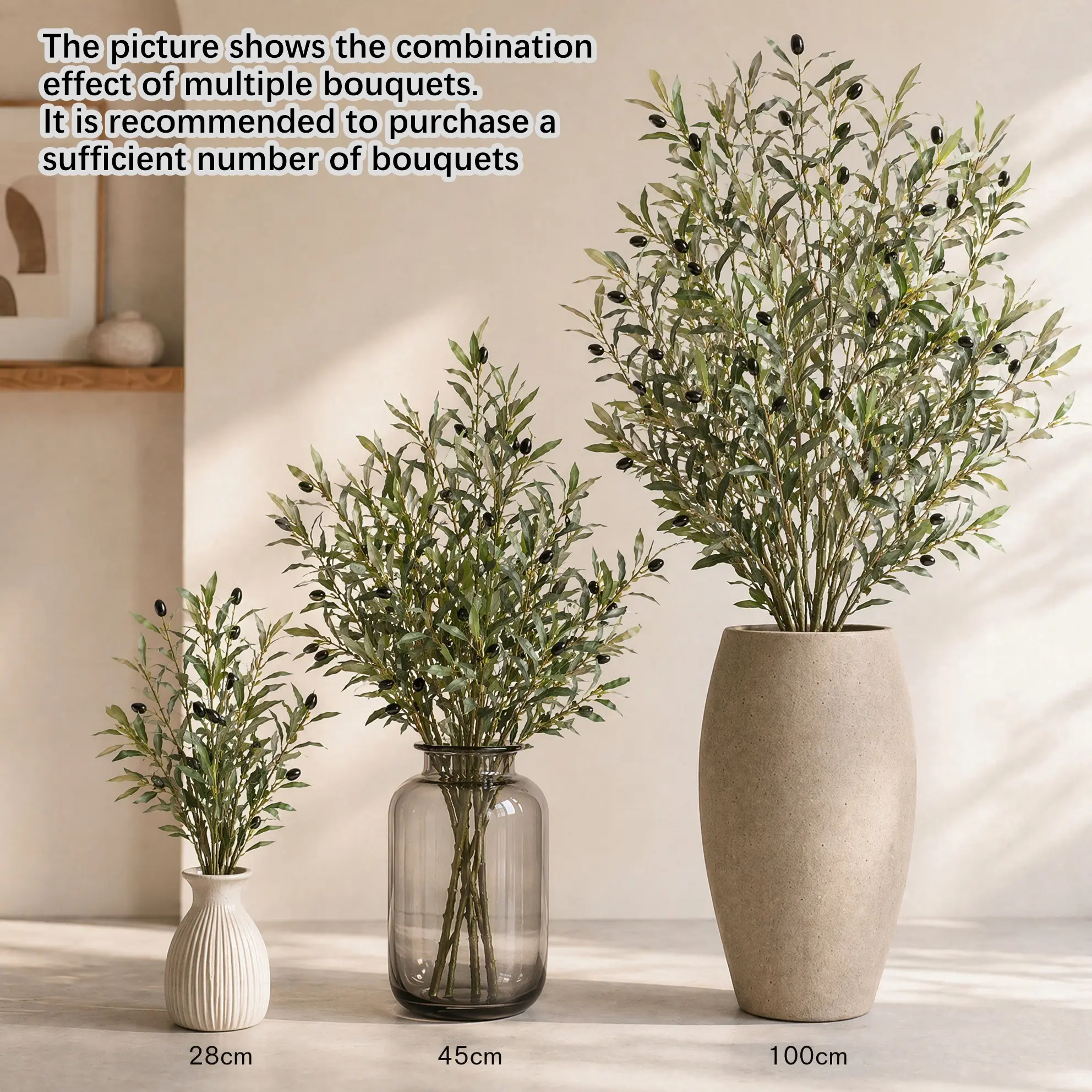 Realistic Olive Branches 2/3/5 Pieces, 28cm-100cm Height Artificial Decorative Twigs, Ideal for Floral Arrangements & Home Decoration, Artificial Flower Decorations, Decorative Artificial Plants, Fake Plant Decoration