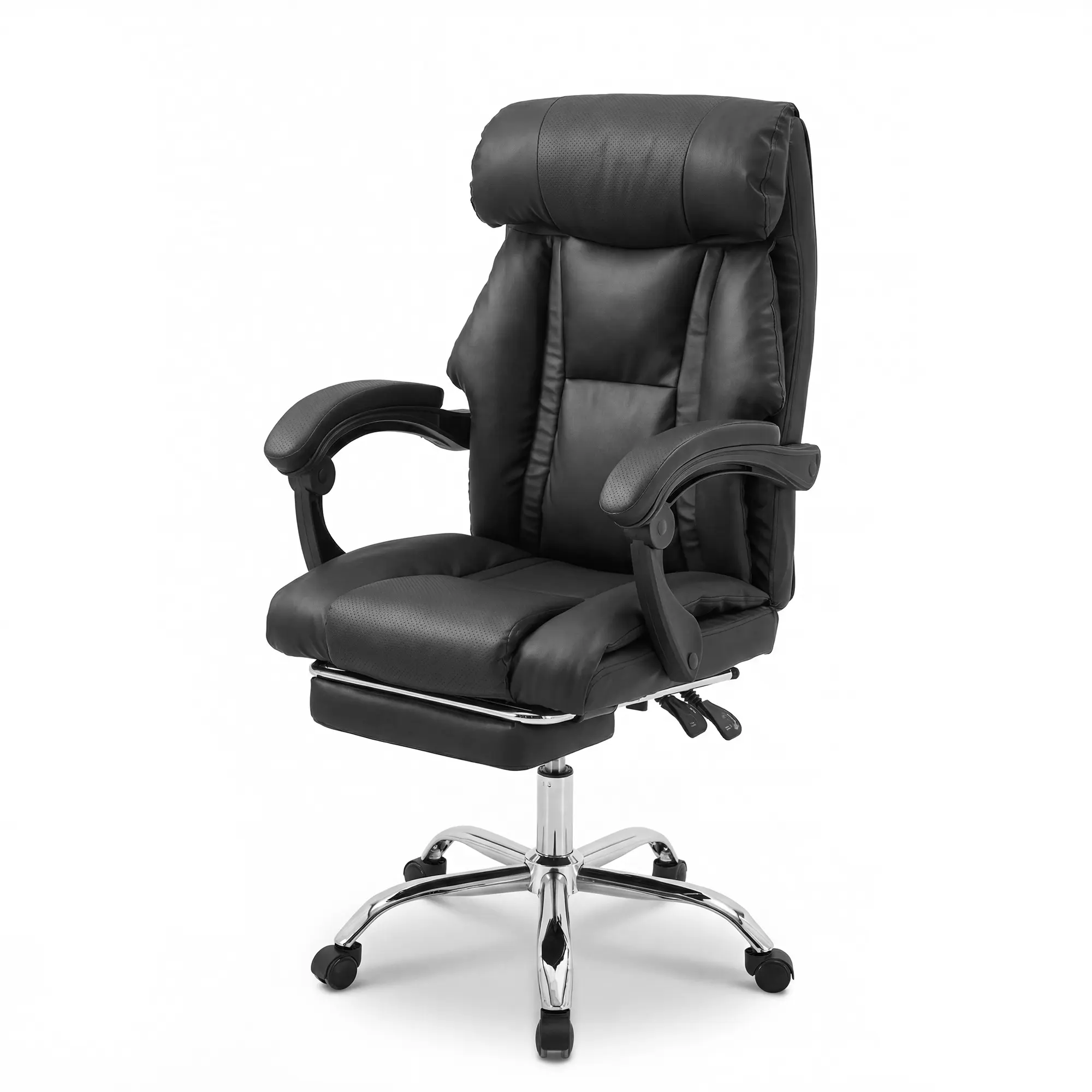 Executive High-Back Leather Office Desk Chair - Adjustable Height, Reclining, Swivel Rolling, with Footrest, Comfortable Commercial Furniture for Work Use