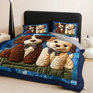 3-piece cartoon dog bedding set - soft, lightweight, breathable bedding with 200gcm quilted filling, including 1 quilted quilt and 2 pillowcases (excluding pillow core) - perfect for home or dormitory use