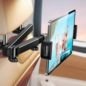 18.9 Inch Max Extend Zinc Alloy Lockable Car Headrest Tablet Mount 360 Adjustable Backseat Holder Fit 4.7-13 Inch iPad iPhone Switch Galaxy Tab