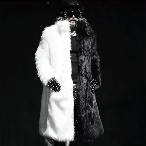 2025 men's fur coat long stitching long-haired artificial white-collar men's wear Can be used with raincoat