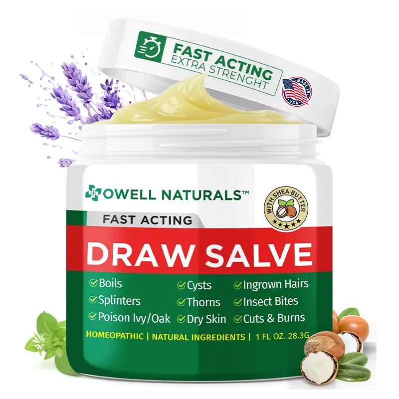 Owell Naturals Therapeutic Drawing Salve Ointment with Pure Shea Butter & Lavender - Hydrating Treatment Remedies for Ingrown Hair, Boil, Splinter Removal, 1 & 2 Fl Oz