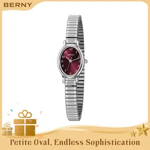 BERNY Silver Watch for Women Dainty Quartz Wristwatch Elegant Oval Female Watches 3ATM Waterproof Adjustable Stainless Steel Expansion Stretch Bracelet Small Minimalist Chic Gift for All Outfits, Reloj de Mujer, Mother's Day Gift