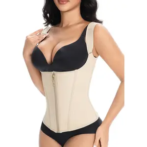 Women's Everyday Compression Tummy Control Body Shaper Vest - U-Bust Shapewear Corset with 11 Steel Bones, 3-Row Hook & Zipper Waist Trainer, Adjustable Straps, Casual Bodycon Sculpting Camisole