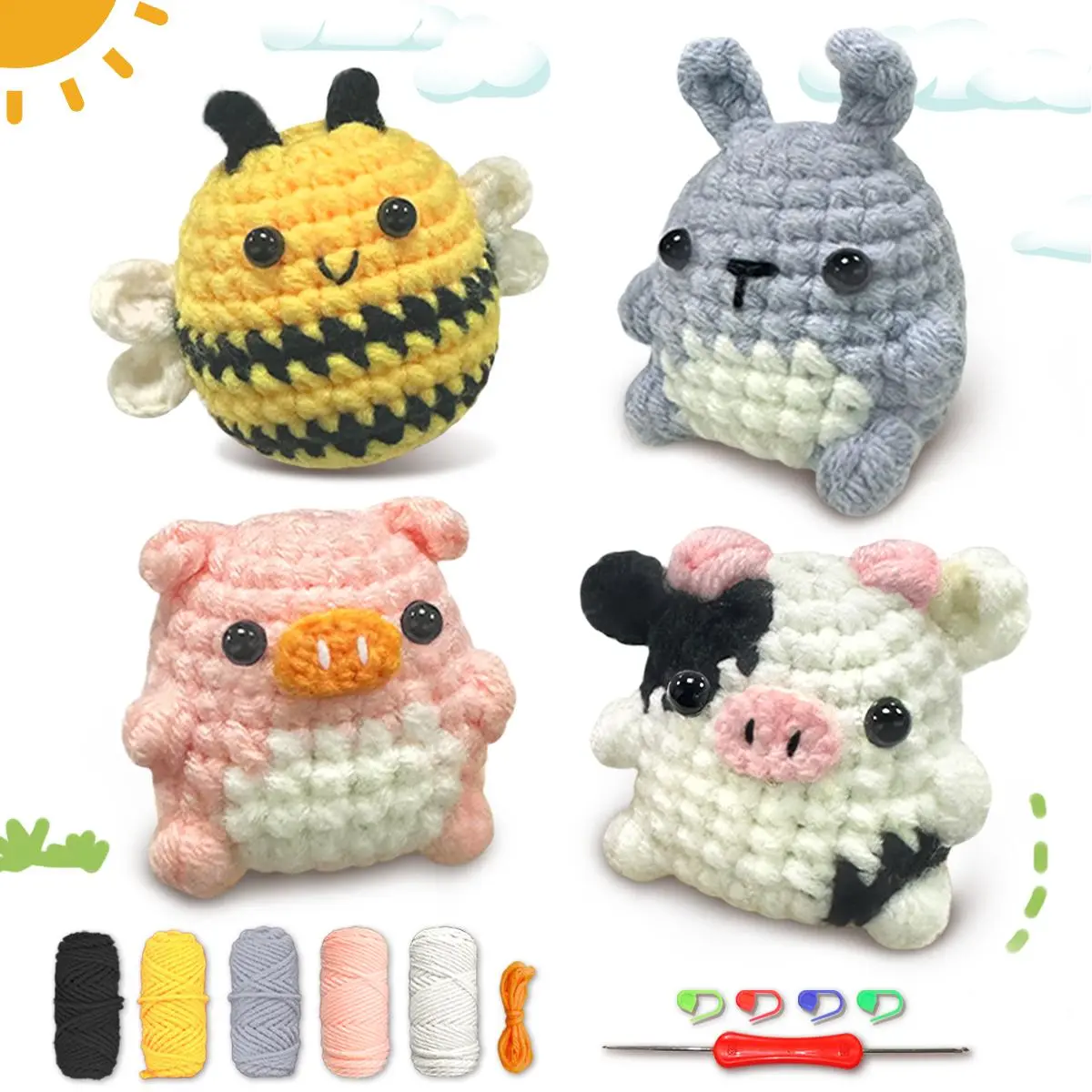 Animal Design Amigurumi Crochet Kit, 1 Set Cute Crochet Kit for Beginners, Knitted Animal Kit with Crochet Hooks, Creative Gift for Festival & Birthday Party, Crochet Gifts, Crochet Projects