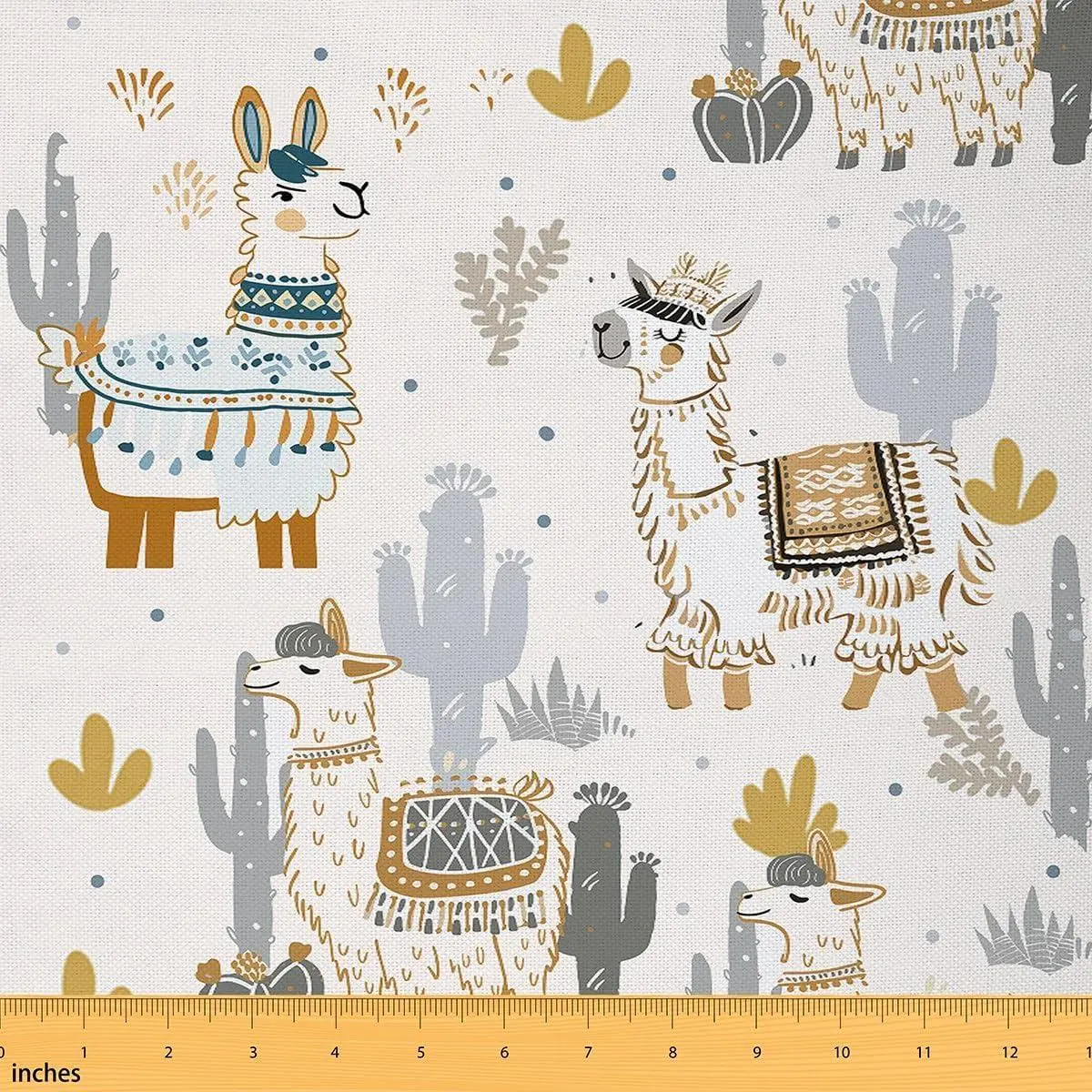 Cute Llama Upholstery Fabric Chairs,Cartoon Llama Alpaca Fabric,Nature Cactus Decorative Upholstery and Home DIY Projects,,Gold