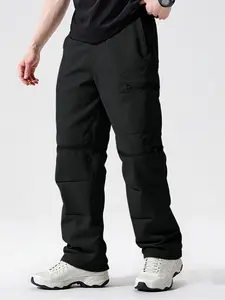 Men's Solid Color Convertible Cargo Pants, Casual Outdoor Hiking Fishing Pants, Perfect for Daily Wear & Outdoor Activities, Durable Fabric Elastic Waist Zipper Asymmetric Casual Fitted Pockets Design