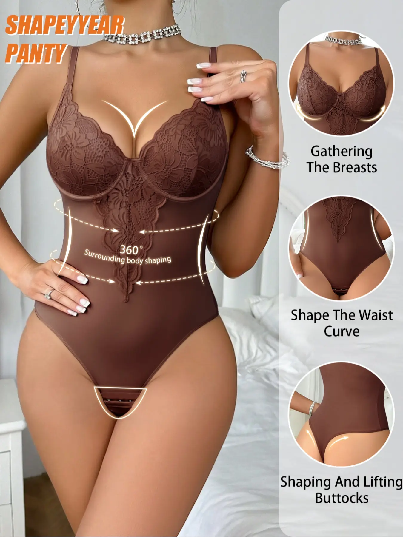 Women's Lace Post-Surgery Shapewear, Padded Sexy One-Piece Underwear, Elegant Chic Back Button Bodysuit, Steel Boning Support
