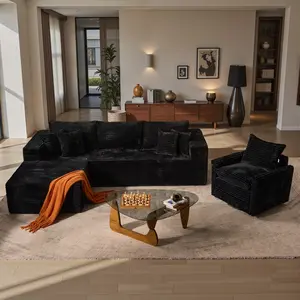 HOOOWOOO Modern Boneless Cloud Sectional Sofa,  Modular Couch With Swivel Accent Chair & Chaise - Plush Corduroy , Deep Seat, Upholstered Couches, No Assembly Required【3 Packages Shipping】 Home Interior Design