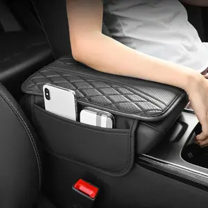 Car Armrest Box Heightening Pad with Side Storage Bag, PU Leather Car Armrest Box Cushion with Storage Pocket, Car Interior Decoration Accessories, Car Organization Supplies, Car Accessory