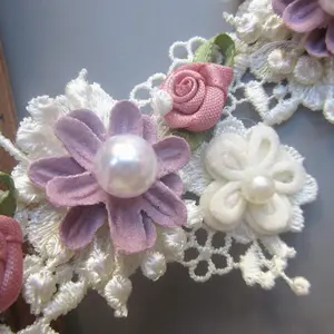 1 Yard Flower Pearl Beads Lace Edge Trim Ribbon 5.5 cm Width Vintage Style Apricot Trimmings Edging Fabric Embroidered Applique Sewing Craft Wedding Bridal Dress Party Clothes Decoration