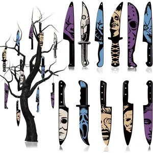 12pcs Horror Movie Decor Hanging Halloween Tree Decorations - Wooden Halloween Ornaments Shaped Pendants for Halloween Decorations Indoor Tree Window Wall Decor