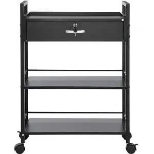 VEVOR Beauty Salon Trolley Cart, TikTokShopBlackFriday, 3-Tier Hair Salon Stations Cabinet for Stylist with Lockable Drawer, MDF Rolling Storage Station with 4 Wheels (2 Lockable) for Beauty SPA Barbershop Tattoo