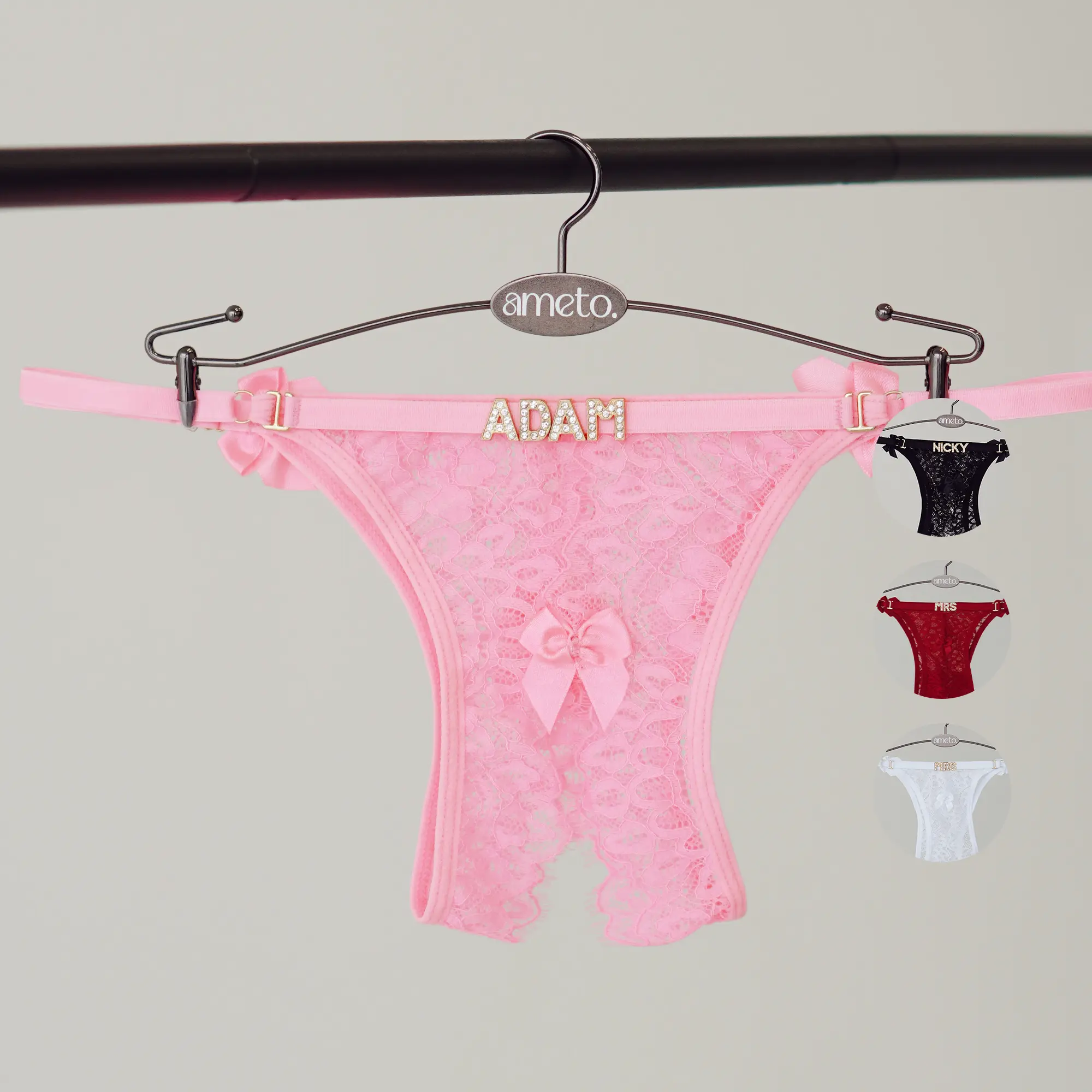 Personalized Open Crotch Panties – Crotchless Thong Lingerie with Name in Rhinestones | Low Waist Custom Thong | Sexy Gift for Her Fit Strap