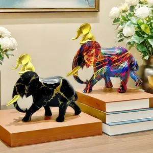 New Simple Graffiti Desktop Art Creative Mother and Child Elephant Figurine Home Resin Craft Entrance Living Room Decoration Gift