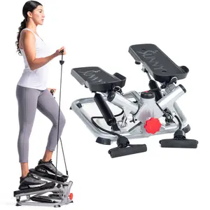 Sunny Health & Fitness Mini Twist Stepper with Resistance Bands, Home Gym Workout Fitness, Adjustable Resistance & Height, Stabilizer for Balance, Performance Monitor, Compact Portable, Full Body Leg/Thigh/Glute Toner, 250 lbs Capacity