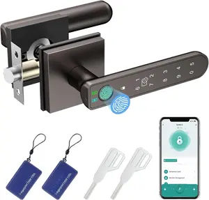 Fingerprint Door Lock, 5 in 1 Finger Print Door Knob with  APP/Fingerprint/IC Cards/Password/Backup ,  Door Knob with Keypad for Bedroom, Office, Apartment, Starry Grey