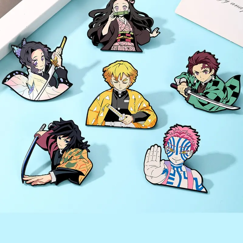 6-Piece Cartoon Demon Slayer Enamel Pin Set, Creative Alloy Brooches, Drop Set Pins, Fashion Accessories for Backpacks, All Seasons Style, Pin Backs