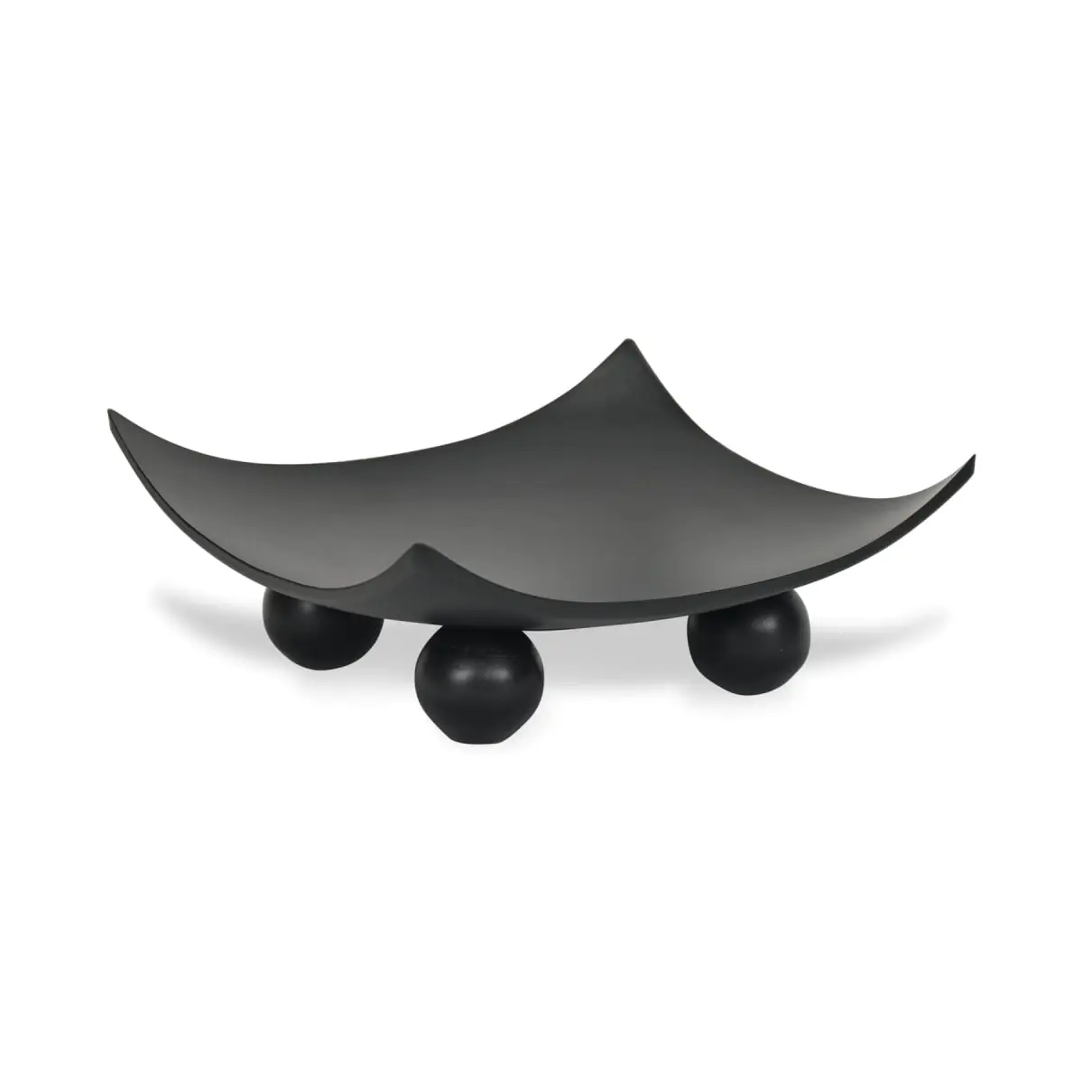 Cheungs 6159BK-L Large Modern Wooden Serving Coffee Tray - Clyne Curved, Versatile Design with Wooden Orbs, Indoor Use, 11" l x 11" w x 4.5" h, Stylish