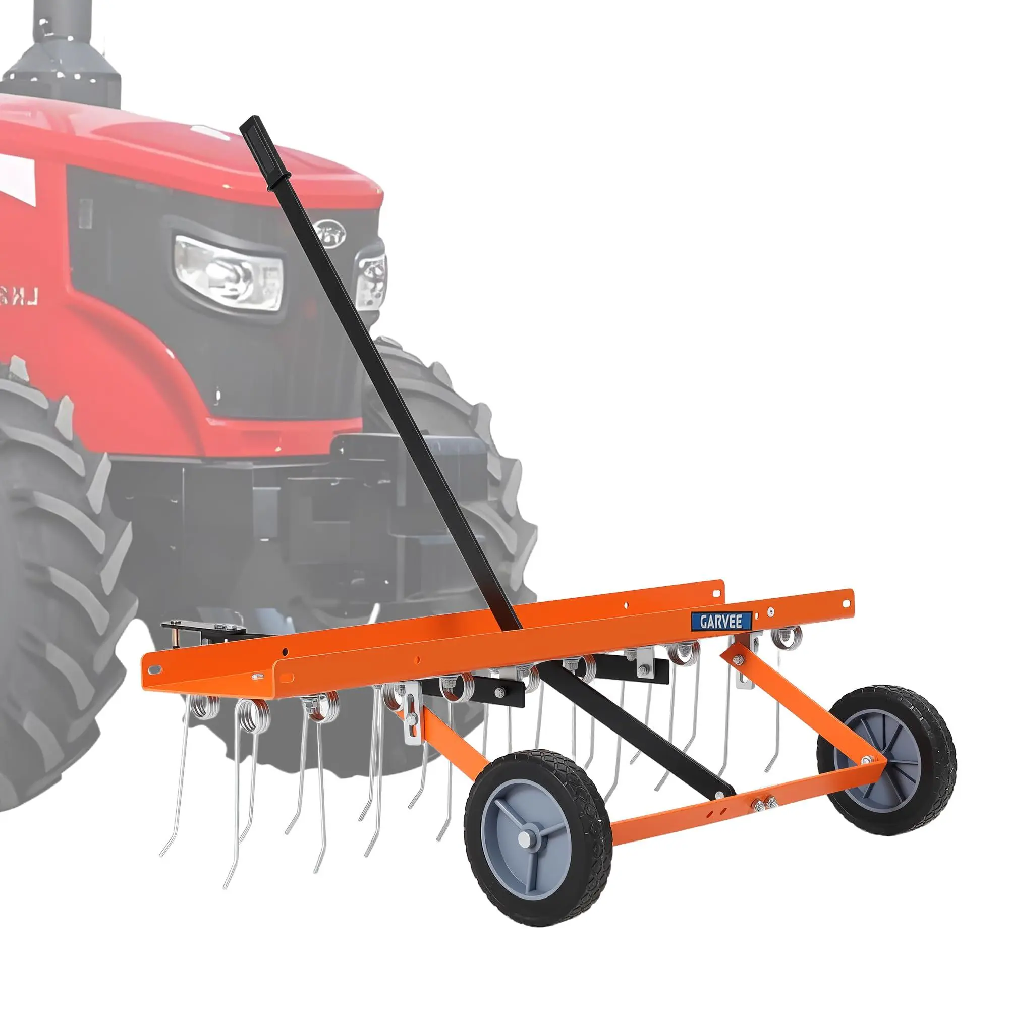 Gaomon 40-Inch Portable Tow-Behind Lawn Dethatcher Rake Lawn Equipment - 20 Heat-Treated Steel Tines, Steel Frame, Adjustable Weight Lift Handle, Tool-Free Assembly, Universal Hitch for ATV/Mower Use, 70 lbs Capacity (Up to 70 lbs, Orange)