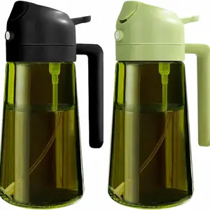 2PCS 2-in-1 Oil Dispenser & Oil Sprayer, 16oz / 470ml Olive Oil Bottle with Fine Mist Nozzle, Oil Spray Bottle for Cooking, Air Fryer & Salad (Black & Green)