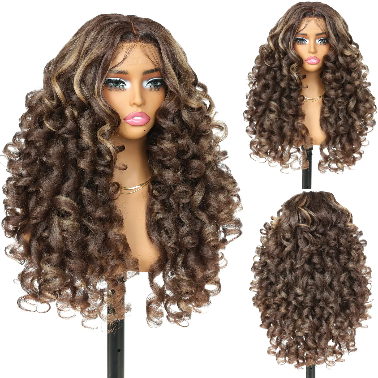 UGORGEOUS Curly Lace Front Wig Pre Plucked Middle Part Closure Wigs 22 Inch Pre Cut Synthetic wigs 4A curls hair textures Wear And Go Long Glueless Curly Wig for Women