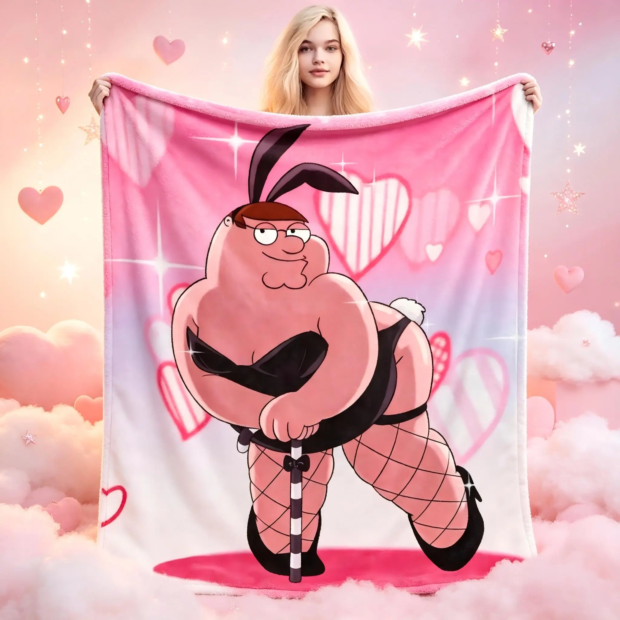 Peter Griffin Plush Blanket - Soft Flannel All-Season Family Guy Design Throw, Pink & Brown Anime Bedspread for Fans, Multi-Use Cozy Gift for Home or Travel