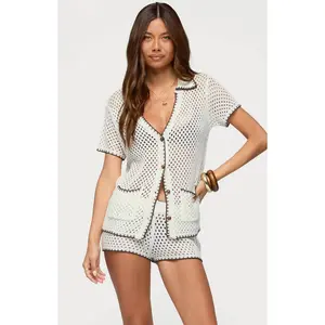 Edikted Women's Rocca Contrast Button Up Crochet Top