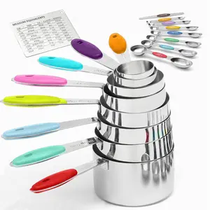 Measuring Cups 17- Measuring Set with Cups and Spoons, Stainless Steel, Includes  Conversion Chart and Leveler