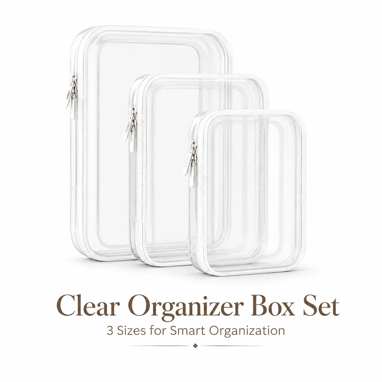 【Back-to-School】3-Pack Clear Organizer Pouches, Transparent PP Zipper Storage Bags for Travel & Home - Multipurpose Toiletry Bags for Makeup, Cosmetics, Toiletries, Snacks, Clothes & Jewelry - Waterproof Dustproof Storage Cases with 3 Assorted Sizes