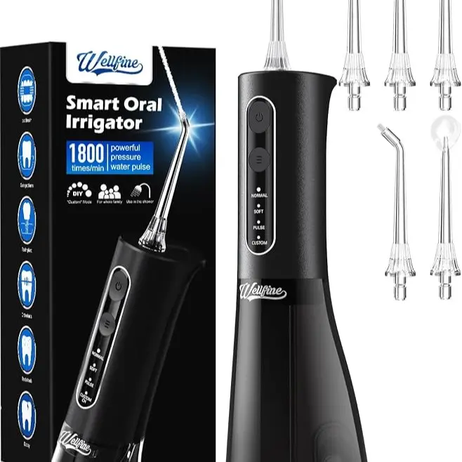 Water Dental Flosser Teeth Pick: Portable Cordless 4 Modes Flossers Pic 300ML Rechargeable Floss Pik Powerful IPX7 Waterproof Oral Irrigator for Cleaning Gum Care Braces for Home Travel