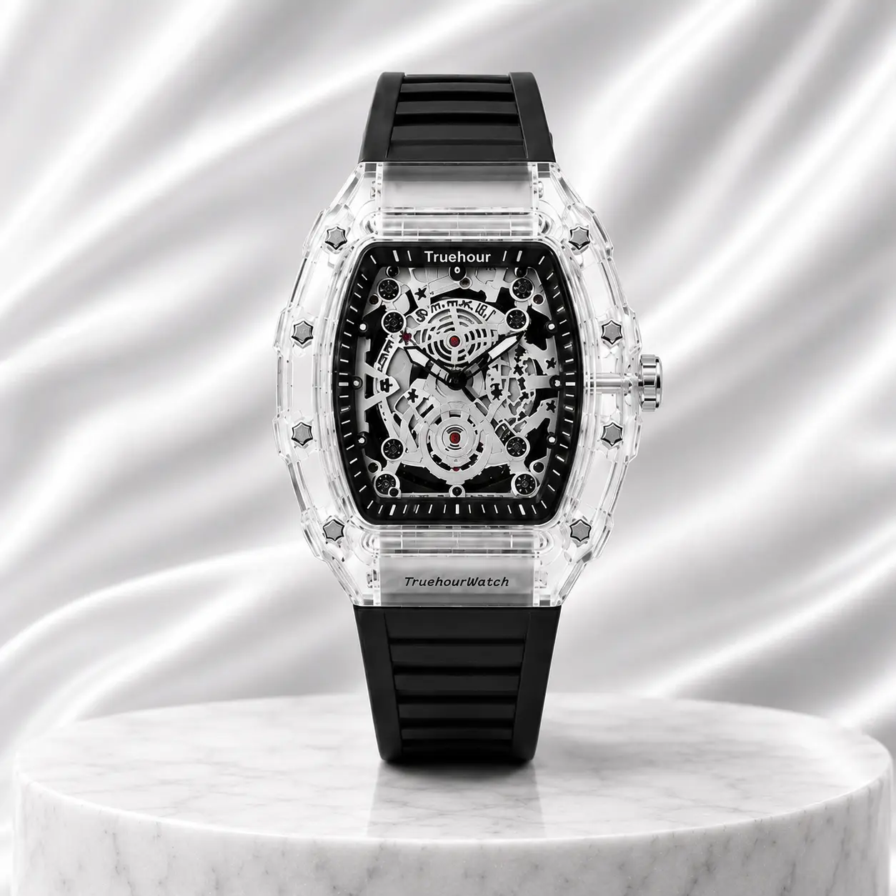 Modern Transparent Quartz Analog Watch for Men & Women, Luxury Casual Style with Luminous Display and Waterproof Rubber Strap, Casual Quartz Analog
