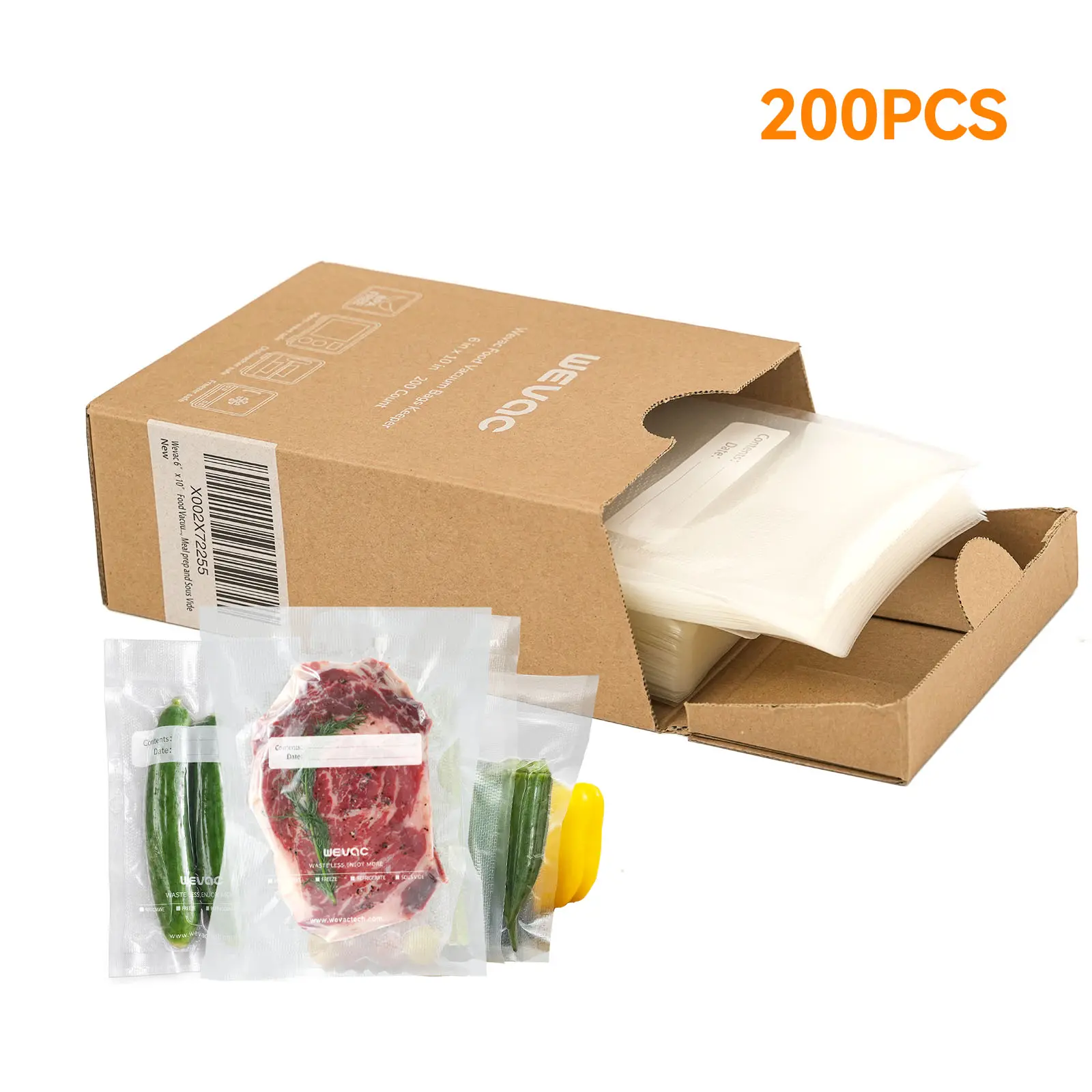 Wevac Vacuum Sealer Bags - 3 Mil, 200 Count Vacuum Storage Bags for Kitchen Food Preservation
