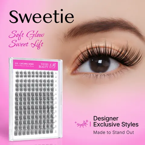 VEYESBEAUTY Fluffy Lash Cluster Kit for Adults, Ultra-Thin Invisible Band, Mixed Lengths, Adhesive for Natural Clusters & Dramatic DIY Eyelash Extensions
