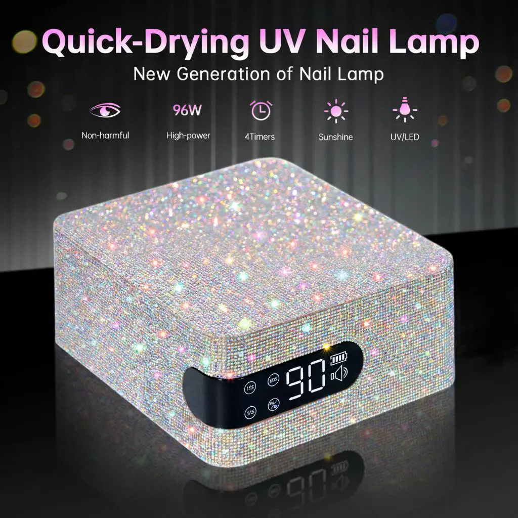 CHRISTINE SHELLY 96W Wireless Rechargeable UV LED Manicure Lamp, Glamorous Gel Polish Curing Light with 4 Timer Settings, Auto Sensor, Display for Salon & Home Use, White, Nail Care, Uv Lamp Cured, Nail Tech, Gel Nails At Home, Uv Led Nail Lamp