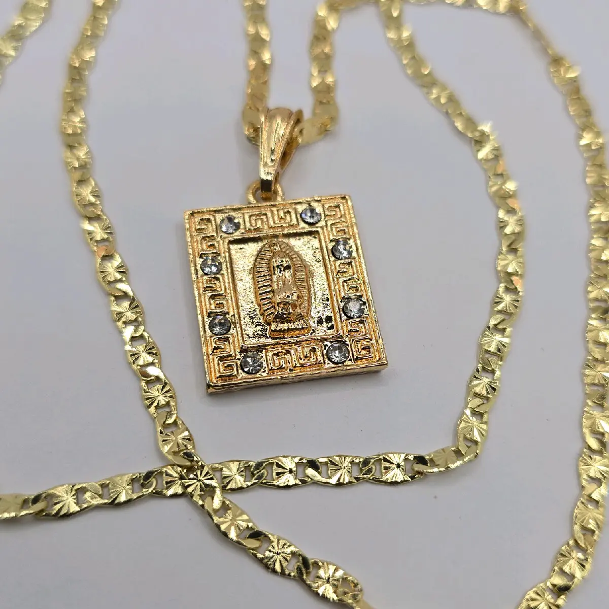 VIRGIN MARY beautiful necklace regular style clear stone's gold-plated 18"inches 24"inches available