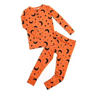 Blaise Orange Moon TWO PIECE Bamboo Halloween Orange Lounge Set Moon Stars Gigi and Max Pajama Chic Pajama Outfit
