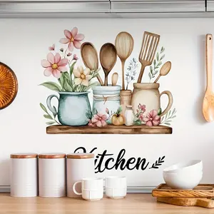 Realistic Kitchen Tool Wall Sticker, Decorative Background Wall Decal for Living Room Dining Room, Kitchen Bathroom Decoration, Universal Use, No Ca Prop 65 Warning