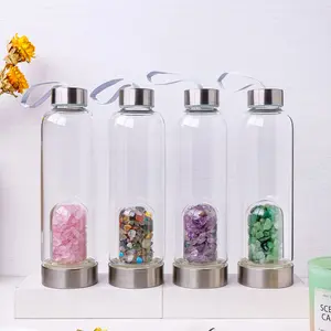 Natural Crystal Stone Amethyst Healing Quartz Elixir Rose Quartz Infused Drink Glass Water Bottle Tool, Perfect Christmas Gift Idea