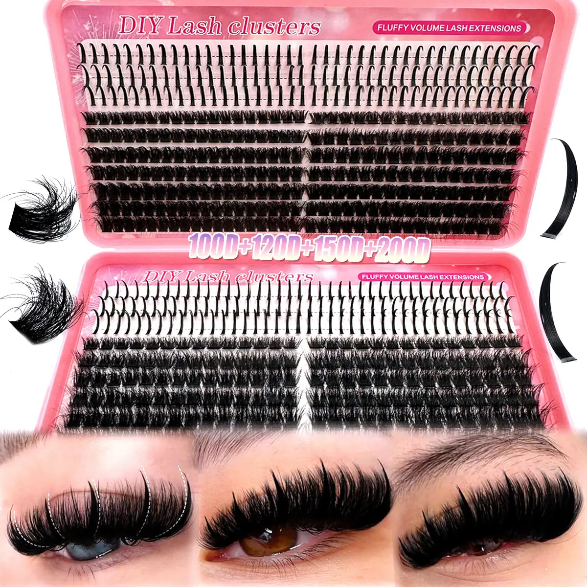 120D/100D/80D/60D/50D Eyelash Bundles 5-In-1 Set, Fluffy Cluster Lashes, Long 8-16mm Lashes for DIY Extensions, Perfect for Daily Makeup, Cosplay Events, Daily Life, Weddings, Dates, Parties, Halloween Use, Lashes Clusters Kit
